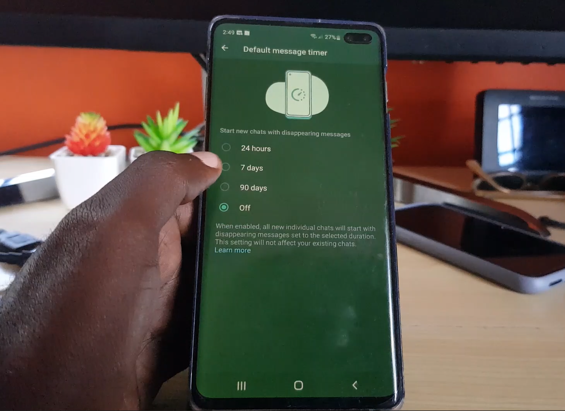 how to remove whatsapp message timer